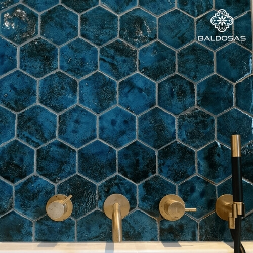 six-cornered tiles hexagon wall tiles blue