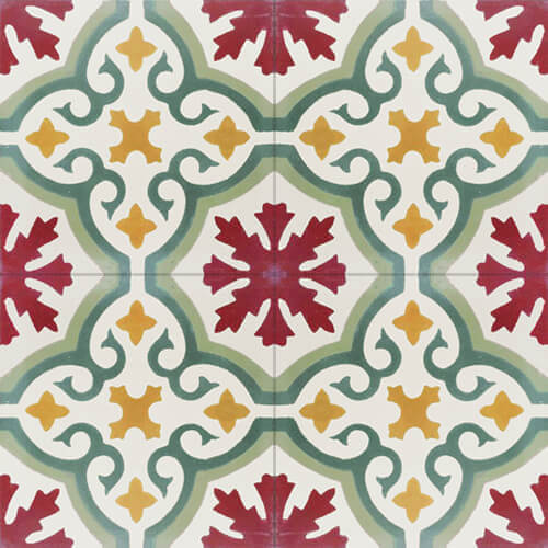 retro tegels victoriaans patroon klassiek rood wit blauw geel